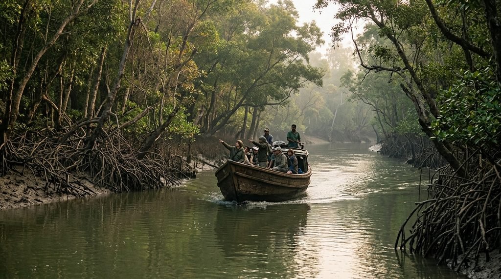 Safari boat navigating